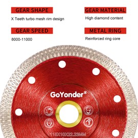 GoYonder Super Thin Grinder Blades Tile Blade, Diamond Saw Blade for Cutting Porcelain Tiles Granite, 125mm Tile Cutting Blade for Angle Grinder, 4.5''-Red-3pcs