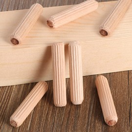 Kinsinder 300Pcs Wooden Dowels Pins Assorted Wooden Dowels Hard Wood Grooved Plugs for Furniture Door and Art Projects ( 8x30mm)