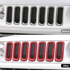 JeCar Front Grill Grille Inserts for 2016-2018 Jeep Renegade Unlimited ABS Red (Pack of 7)
