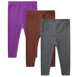 3T Girls Clothes 3-Pack Pants Roomy Fit Pull on Bottoms Baby Girl Stuff Purple Gray Brown