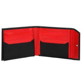 STARHIDE Mens RFID Card & ID Protection Wallet Genuine Goat Leather Small Card Organiser Wallet Purse 620 (Black Red)
