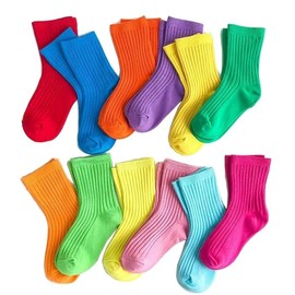 InSomila 3-Pair Set, Neon Colors, Kids Socks, Crew Length, Children's Socks, Sports Events, Fluorescent Color, Dance, Colorful, Conspicuous, Flashy, Girls, Boys, Purple, Pink, Orange