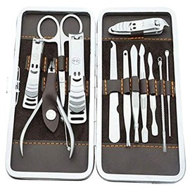 Heavy Duty Finger Toe Nail Cutter Stainless Steel 12 pcs Personal Manicure Nail Scissors Set Nail Clipper Earpick Grooming Pedicure Kits Men/Women Nail Trimmer