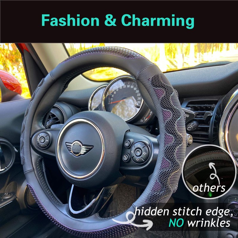 PINCTROT Steering Wheel Cover Great Grip with 3D Honeycomb Anti-Slip