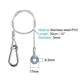 TSSS 10 Pieces 30cm Stage Light Safety Cables with Buckle and Eyelet Ends Stainless Steel with PVC Coated, DJ Lighting Security Hanger Wire Rope Chain, Load 30KG