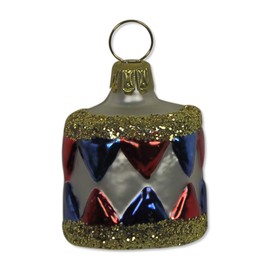 Lauschaer Glas Christbaumschmuck kleine Trommel weiß matt/rot Christbaumschmuck mundgeblasen,handdekoriert