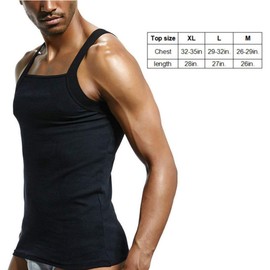 Zhiweikm Men's G-Unit Style Square Cut Tank Tops Cotton Comfort Stretch Workout Vest Wife Beater (Black, L)