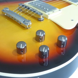 Pair of Nickle/Chrome Solid Steel Knurled Guitar Knobs with Screw Fixing - Precision Control for Electric Guitars FREE SCREWDRIVER