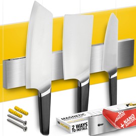 Knife Magnetic Strip with Adhesive – Magnetic Knife Holder for Wall no Screws – Magnetic Knife Block Use as Kitchen Utensil Holder, Knife Bar, Knife Rack, Kitchen Organizer and Tool Holder