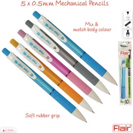 Flair 5 x 0.5mm CLIXX Fine HB Mechanical Easy Grip Pencils Write Draw Sketch