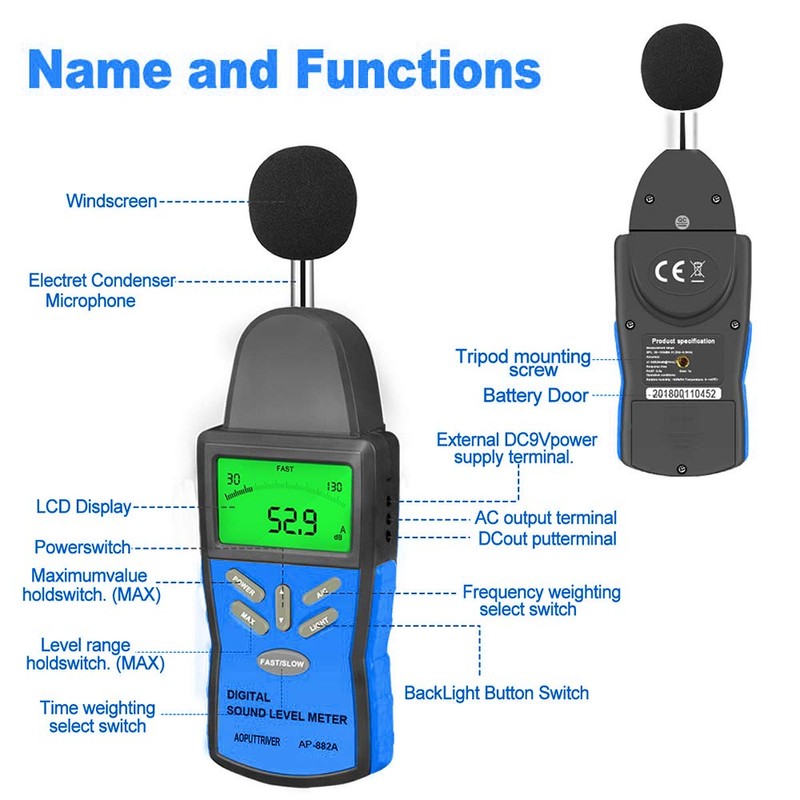 Decibel Measuring Device, Digital Sound Level Meter, Measuring 30 dBA