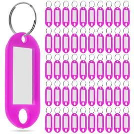 50 Pcs Plastic Key Tags with Label Window Key Ring Tags Key Labels Tags for ID Name Split Ring Keychain Luggage Travels Home Office Classification Gifts Favors Supplies, Pink