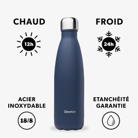 Qwetch - Insulated Flask Granite Thermos Flask - Blue 500 ml - Cold for 24 Hours and Warm for 12 Hours - Leak-proof, BPA-Free & Reusable