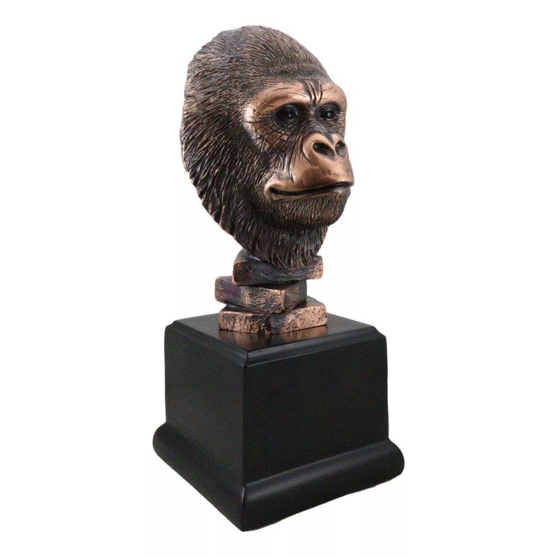 Rainforest Silverback Gorilla Head Bust Statue in Bronze Electroplated Finish