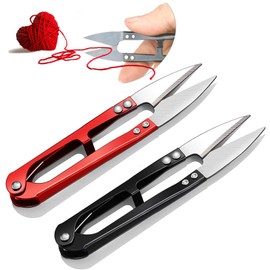 2Pcs U-Shaped Sewing Scissors, Mini Trimmer Sewing Snips, Plant Leaf Trimming Scissors for Embroidery, Fabric Cutting, Crafting, DIY Supplies(Black, Red)