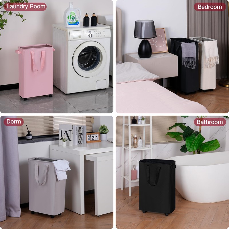 efluky Slim Laundry Hamper with Wheels, Rolling Laundry Basket for