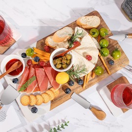 LiWiBet Acacia Wood & Marble Charcuterie Board Set, Cheese Board Platter Tray with 4 Knives 2 Bowls & 2 Spoons, Serving Tray Platter for Wine Night Parties Hosting Weddings Housewarming Gifts