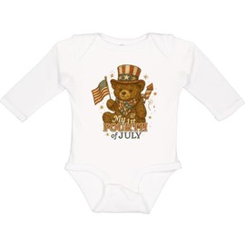 inktastic My 1st Fourth Of July Teddy Bear Celebration Long Sleeve Creeper Newborn 0020 White 45796