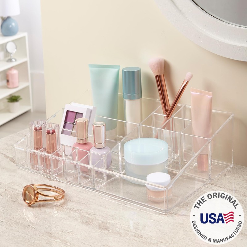 STORi Audrey Clear Vanity Makeup Organizer | 15-Compartment Holder for