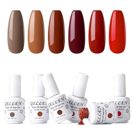 Gellen Color Gel, Set of 6, 0.3 fl oz (8 ml), Red Brown Color, Brown Nails, Fall/Winter Nails, UV/LED Compatible, Soak Off, For Self Salon