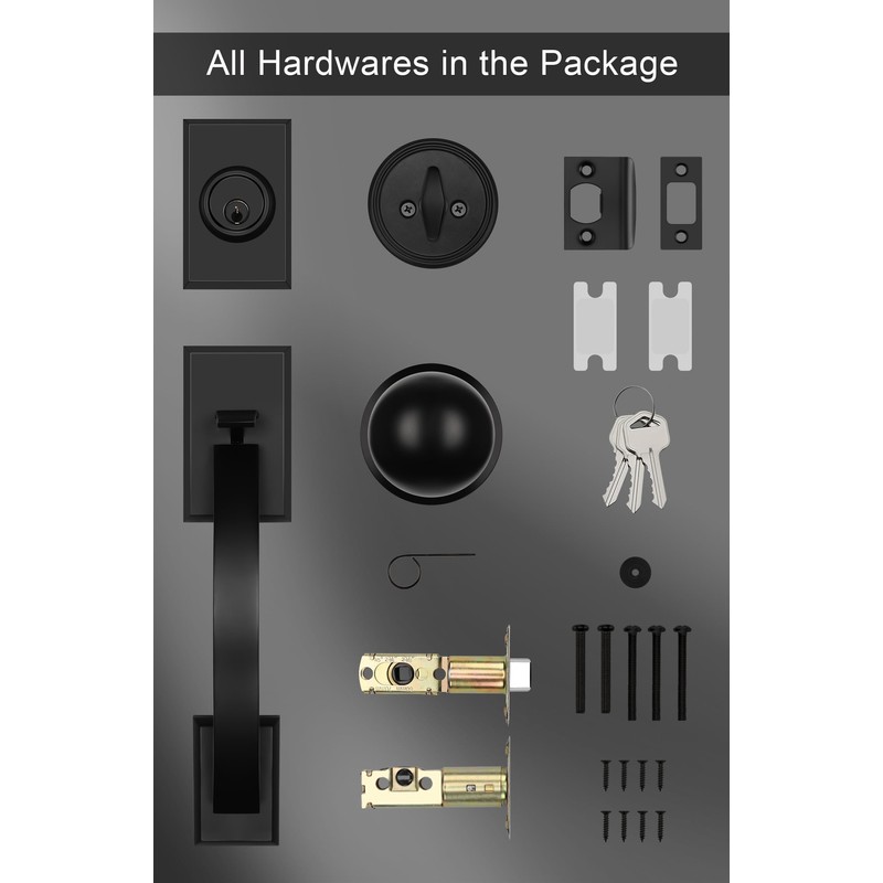 goldenwarm Front Door Handle and Deadbolt Set, Black Front Door