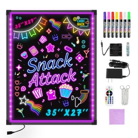 Hosim LED Message Writing Board 35"x27" Illuminated Erasable Neon Effect Restaurant Menu Sign with 8 colors Markers, 7 Colors Flashing Mode DIY Message Chalkboard for Kitchen Wedding Promotions