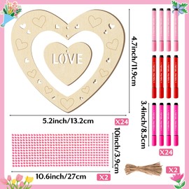 BeYumi DIY Wooden Heart Craft - 24Pcs Mother's Day DIY Wooden Heart Craft Kit for Kids Make Your Own Thankful Love Heart Ornament Gift with Gem Sticker School Classroom Art Activity Party Decoration