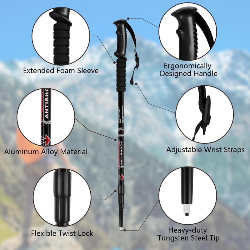 COSTWAY 2 Pack Telescopic Trekking Poles, Portable Aluminum Hiking Sticks,