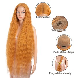Style Icon 41" Lace Front Wigs Long Wavy Synthetic Wigs with Baby Hair Half Hand Tied 130% Density Wigs (41", ORANGE20)