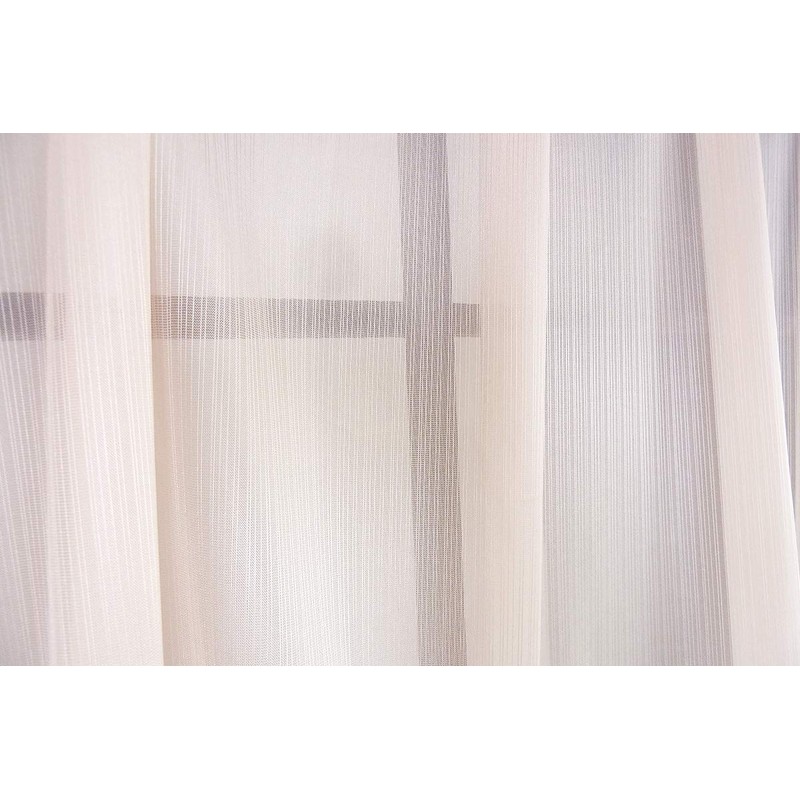 Straight lace curtain for bay window pinstripe pastel orange width