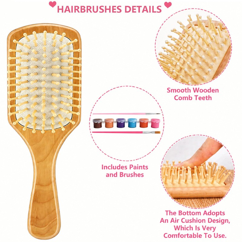 24 Set Wooden Hair Brushes Bamboo Hairbrushes Painting Kit