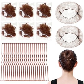 Hair Nets for Buns, Ballet Hair Net, Bun Nets,20 Pcs 50 Cm Invisible Hair Nets and 40 Pcs U Shaped Hair Pins Set for Women, Girls, Ballet Dancer, Nurse(Coffee)