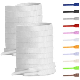 UamGlsob 2Pairs 6MM Non-Slip Striped Shoe Laces for Sneaker, 1/4" Street Style Athletic Running Shoelaces Replacement Strings (White, 63"/160cm)