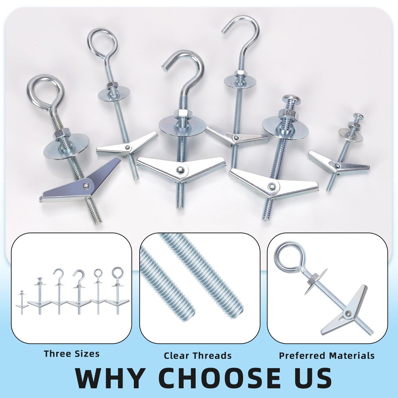 Glarks 30pcs 3 Styles M4 M6 Toggle Bolts Toggle Anchors