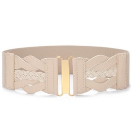 VONMELLI Vintage Stretchy Belt for Women, Women's Wide Elastic Waist Belt for Dresses Coats, Fashion Women's Belt with Gold Buckle, beige