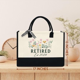 2024 Retirement Gifts For Women - Christmas, Birthday Gifts, Retired Gifts For Mom, Grandma, Friends, Sister - 13 oz Canvas Tote Bag With Zipper