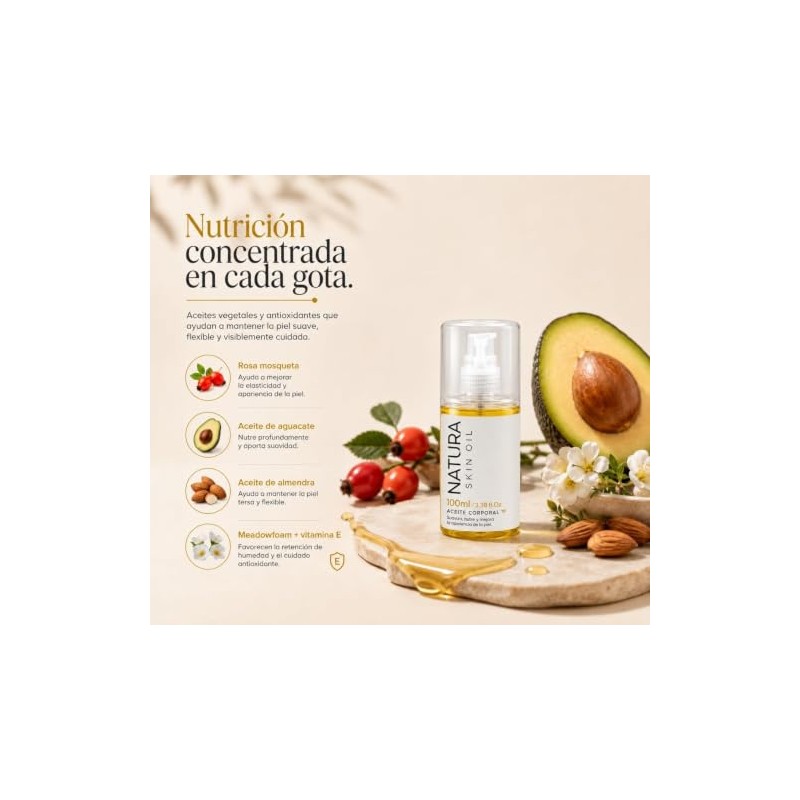 Natura Skin Oil 100ml Aceite Corporal Hidratante Estrías Cicatrices Rosa