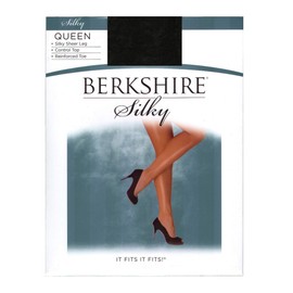 Berkshire Women's Plus-Size Queen Silky Sheer Control Top Pantyhose 4489, Off Black, 5X-6X