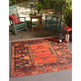 Unique Loom Outdoor Tribal Collection Area Rug - Quepos (7' 10" Square, Multi/ Black)