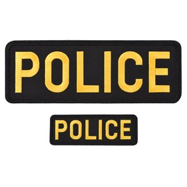 sourcing map Police Patch with Hook and Loop Police Embroidered Patches Durable Fabric Police Patch for Police Vest Jacket Clothes Backpacks Hats Yellow(1Pcs Small and 1Pcs Large)