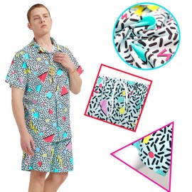 Conjunto de 2 piezas para hombre de 80 años 90, conjunto de camisas y pantalones cortos, traje temático para hombre de los 90, disfraz hawaiano para fiesta de discoteca, Verde, Small