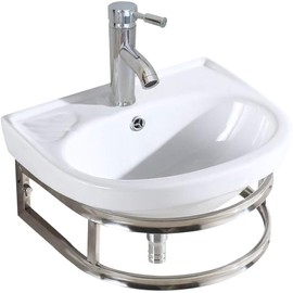 Kelendle 16" Small Ceramic Sink with Faucet and Bracket Wall Mount Basin Sink Small Cloakroom Basin Wall Corner Bathroom Vessel Sink Countertop