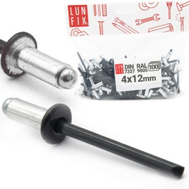 Aluminium Blind Rivets Pop Rivets Steel Mandrel Industry Standard DIN7337 4 x 12 mm Pack of 100 RAL 9005 Jet Black