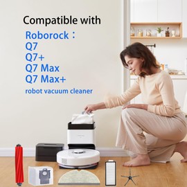 Q7 Replacement Parts Compatible with Robo-rock Q7 Q7+ Q7 Max Q7 Max+ Robot Vacuum Cleaner,2 Main Brush, 6 Mop Cloth Pads, 6 Side Brushes, 6 HEPA Filters,6 Dust Bag
