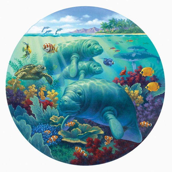 SUNSOUT INC - Manatee Beach - 500 pc Round Jigsaw Puzzle by Artist: Corbert Gauthier - Finished Size 19.5" rd - MPN# 55968