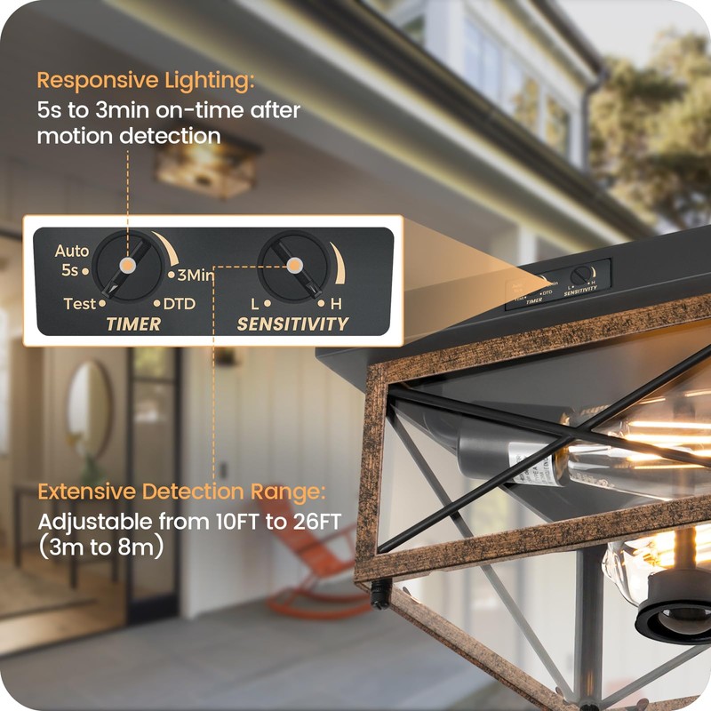 GOEBLESON Outdoor Ceiling Light with Motion Sensor, Flush Mount Porch