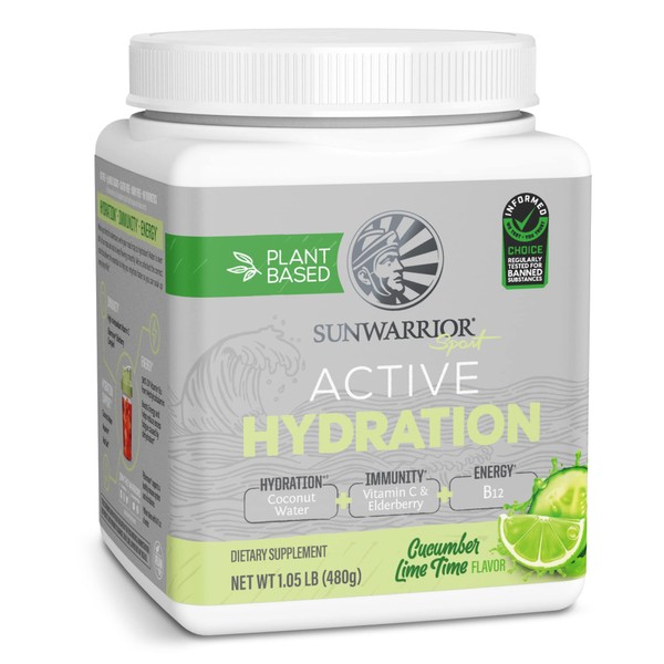 Sunwarrior - Polvo de hidratación con electrolitos, vitaminas minerales para la salud inmunológica, sabor a pepino, lima, 480 g (30 porciones) hidratación activa
