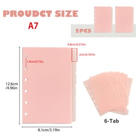 DY.2ten Dividers for 6 Ring Binder, 1/6 Cut Tabs, A7 Sturdy Plastic Binder Divider, Insertable Notebook Planner Tab, 2 Sets, 12 pcs，for School Office Home，Light Pink