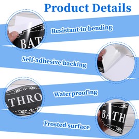Bathroom Stickers for Door Bathroom Signs Decor 9.25 X 3.7 Inch Bathrooms Sign Stick on Self Adhesive Waterproof Bathrooms Wall Stickers Signs for Business Office Home Shop