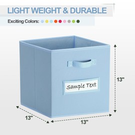 artsdi 13x13x13 storage cube bins (Set of 10) Fabric storage cubes with 10 Labels Window Cards & a Pen, storage cubes 13x13, Collapsible 13 inch cube storage bins, Cubby Organizer Boxes, Pastel Blue
